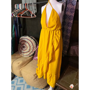 Women's DAY&NIGHT Yellow Halter Ruffle Maxi Dress M